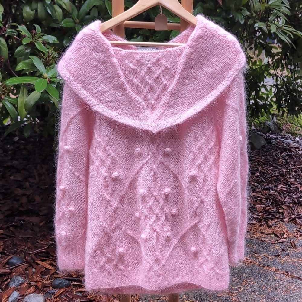 Vintage Rebecca Stone Knit Pink Mohair Cloud Sweater Cable Knit